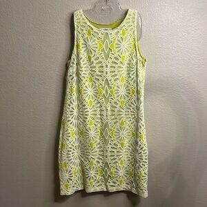 Belle Badgley Mischka Shift Dress Lime Green Sunburst Lace Overlay SZ 4